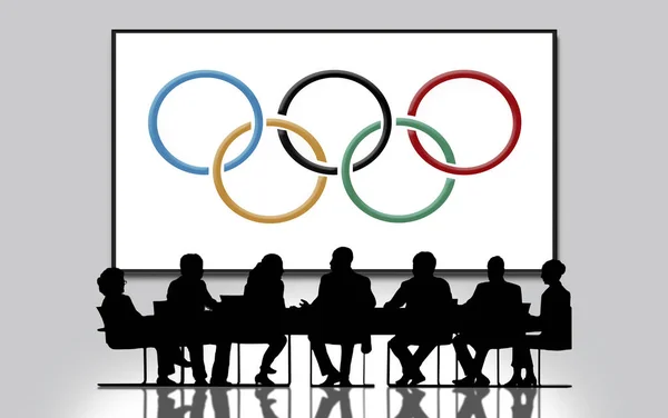 Olympic Games Group People Meeting Big Screen Business – stockfoto