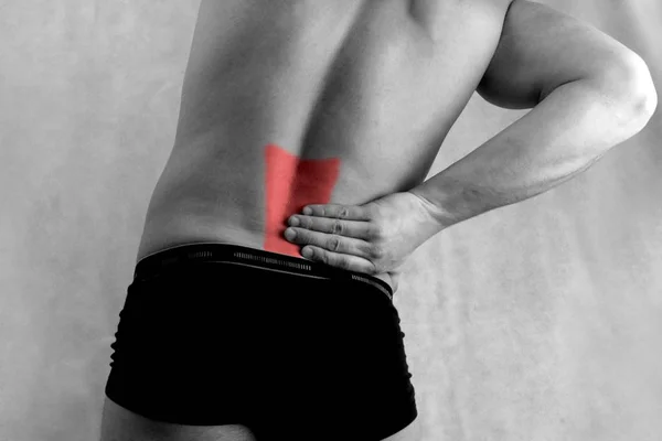 Rückenschmerzen Muskeln Säule Mann Schwarz Weiß — Stockfoto