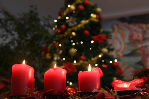 Рождественские Свечи Елка Фон — стоковое фото