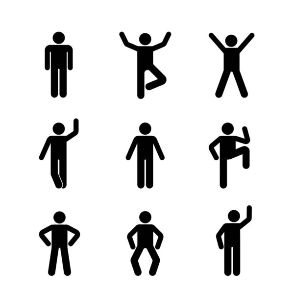 Man people various standing position. illustration of posing person icon symbol sign pictogram