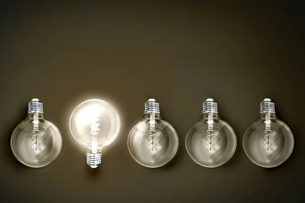 Creativiteit Innovatie Verlicht Gloeilamp Rij Dimmen Degenen Concept Oplossing — Stockfoto