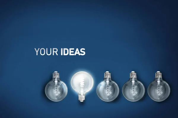 Ιδέες Σας Καινοτομία Δημιουργικότητα Φωτισμένο Φως Λαμπτήρα Σειρά Αμυδρά Αυτά — Φωτογραφία Αρχείου