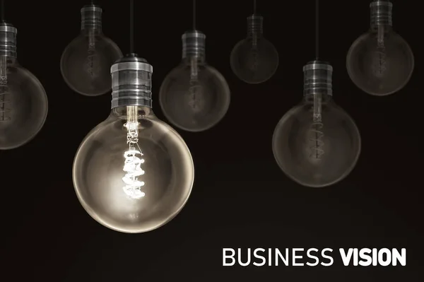 Business Vision Creativity Innovation Illuminated Light Bulb Row Dim Ones — Stock Photo, Image