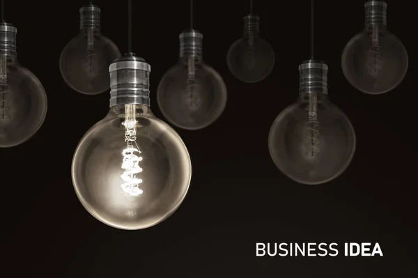 Business Idee Creativiteit Innovatie Verlicht Gloeilamp Rij Dimmen Degenen Concept — Stockfoto