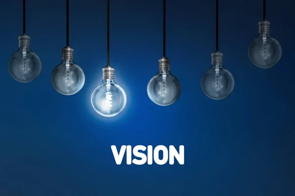 Wizja Kreatywność Innowacja Oświetlone Światła Rzędów Ściemniać Rozwiązanie Koncepcyjne — Zdjęcie stockowe