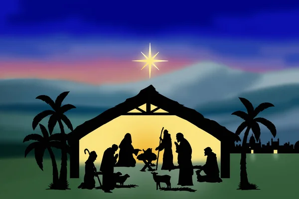 Geburt Silhouette Jesus Familie — Stockfoto