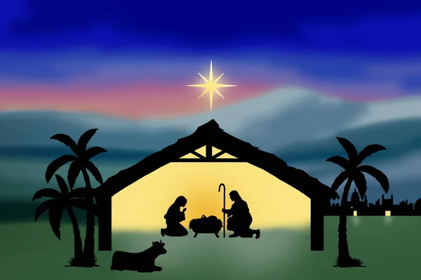 Geburt Silhouette Jesus Familie — Stockfoto