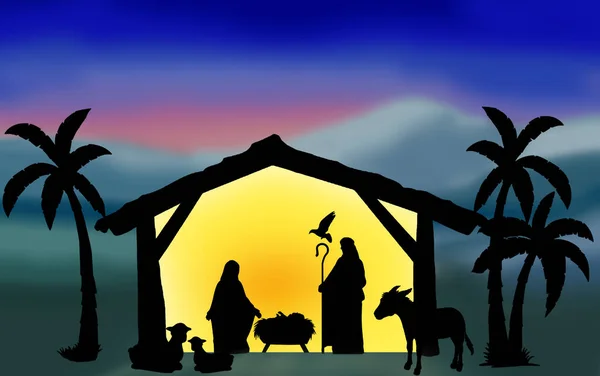 Geburt Silhouette Jesus Familie — Stockfoto