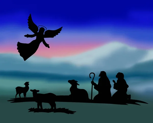Shepherds silhouette , angels isolated