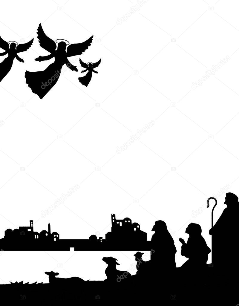 Shepherds silhouette , angels isolated
