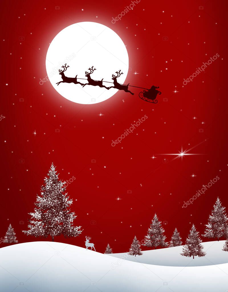 Christmas reindeer and Santa's sleigh , tree , Season december