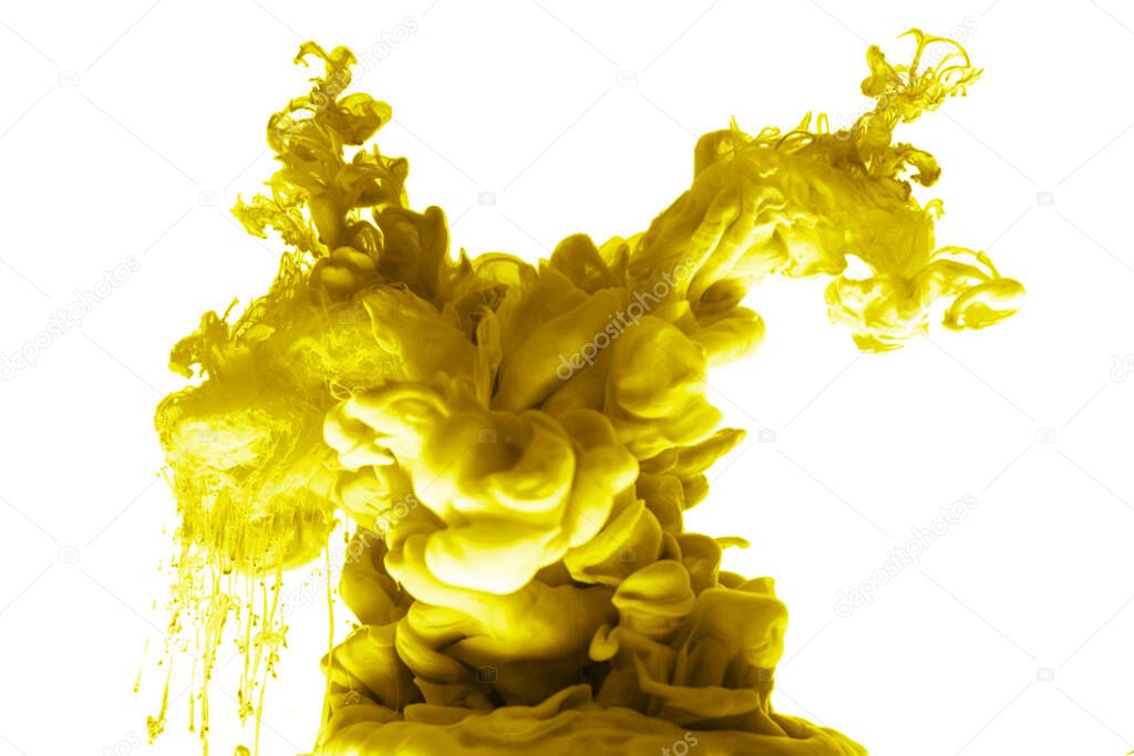 ink in water yellow abstract background smoke isolated