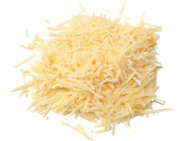 rendelenmiş peynir beyaz arka plan üzerinde izole. Üstten Görünüm