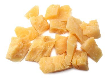 Beyaz arka plan üstten görünüm üzerinde izole parmesan peyniri