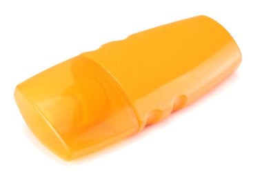 Güneş kremi şişe beyaz arka plan üzerinde izole