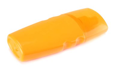 Güneş kremi şişe beyaz arka plan üzerinde izole