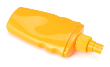 Güneş kremi şişe beyaz arka plan üzerinde izole