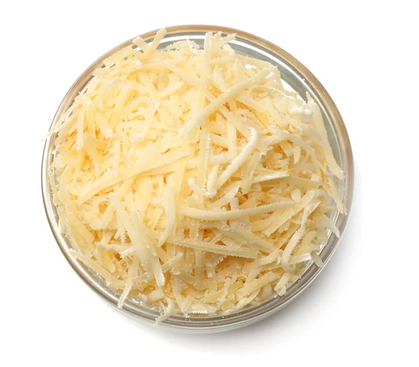 Grated Cheese Isolated White Background Top View — Stock Photo, Image