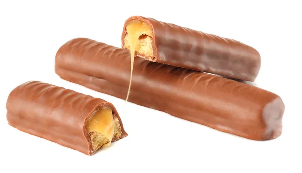 Caramelo Barra Chocolate Aislado Sobre Fondo Blanco — Foto de Stock