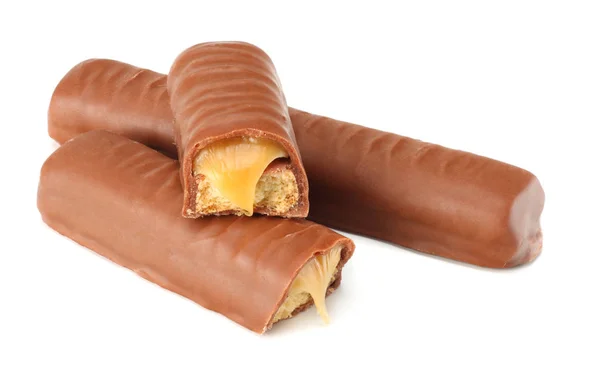 Karamell Schokoladenriegel Isoliert Auf Weißem Hintergrund — Stockfoto