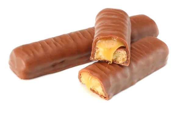 Caramelo Barra Chocolate Aislado Sobre Fondo Blanco — Foto de Stock