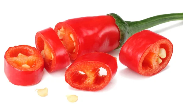 Sliced Red Hot Chili Peppers Isolated White Background — Stock Photo, Image