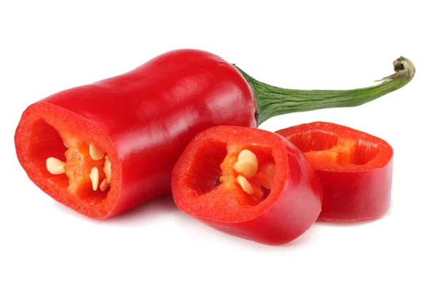 Sliced Red Hot Chili Peppers Isolated White Background — Stock Photo, Image