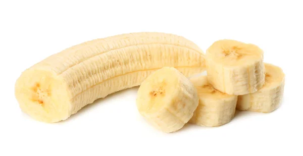 Banana Fresca Fatiada Isolada Sobre Fundo Branco Alimentos Saudáveis — Fotografia de Stock