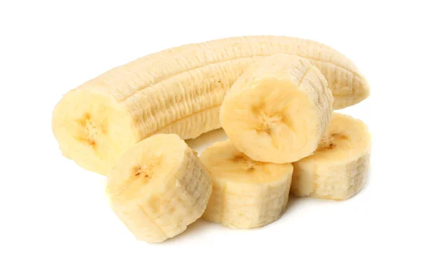 Banana Fresca Affettata Isolata Fondo Bianco Cibo Sano — Foto Stock