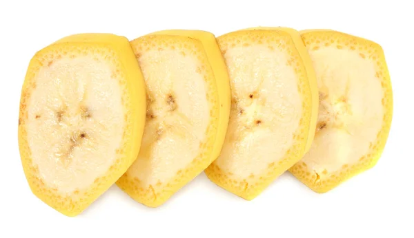 Friss Szeletelt Banán Fehér Alapon Elkülönítve Egészséges Étel Felülnézet — Stock Fotó