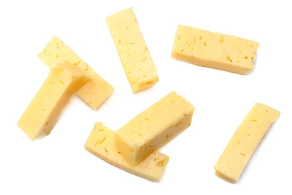 Beyaz Arka Planda Izole Edilmiş Bir Parça Peynir Üst Görünüm — Stok fotoğraf