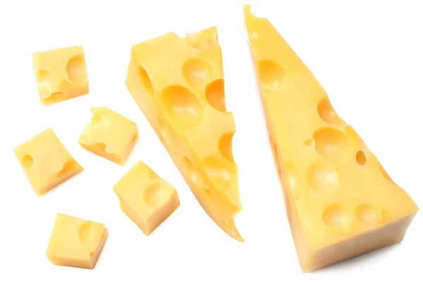 一片乳酪在白色背景上被分离出来 顶部视图 — 图库照片