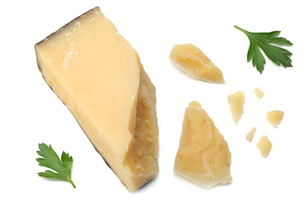 Beyaz Arka Plan Üstten Görünüm Üzerinde Izole Parmesan Peyniri — Stok fotoğraf