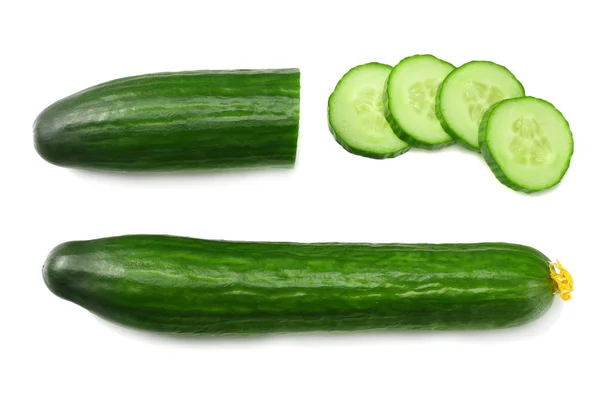 Fresh Cucumber Slices Isolated White Background Top View — Stock Photo, Image