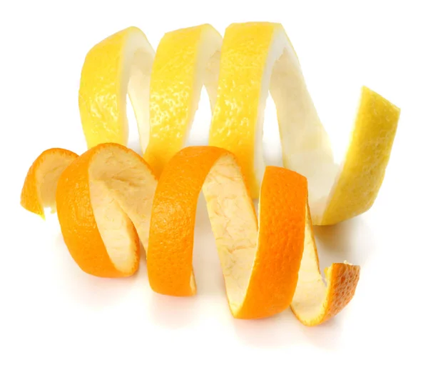 Fresh Orange Lemon Peels Isolated White Background — Stock Photo, Image