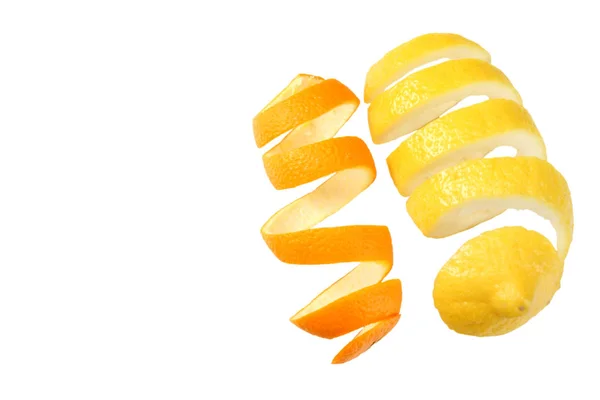 Fresh Orange Lemon Peels Isolated White Background Top View — Stock Photo, Image