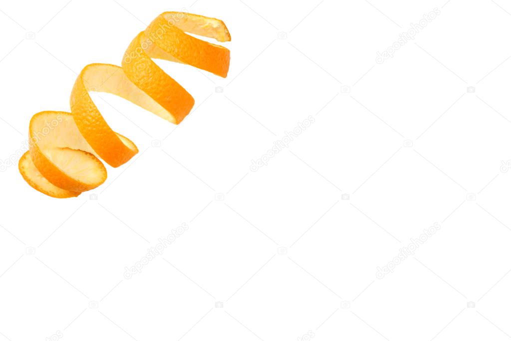 fresh orange peel isolated on white background. top view with copy space
