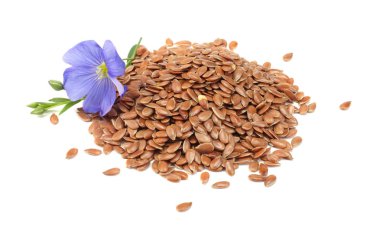 çiçekli Beyaz arka plan üzerinde izole keten tohumu. keten tohumu ya da keten tohumu. Hububat ürünleri.