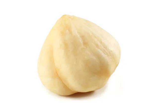 Jeden Lískový Ořech Izolovaný Bílém Pozadí Makro — Stock fotografie