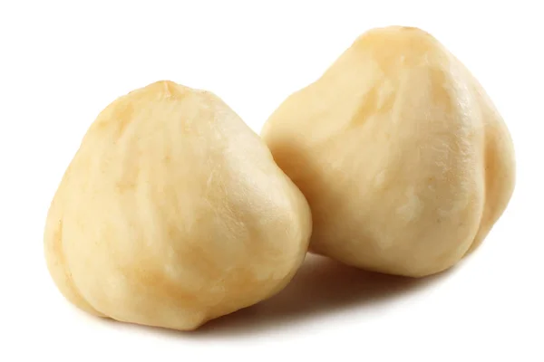 Two Hazelnuts Isolated White Background Macro — Stock Photo, Image