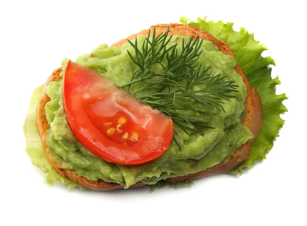 Sandwich Met Avocado Crème Geïsoleerd Een Witte Achtergrond Gezonde Voeding — Stockfoto