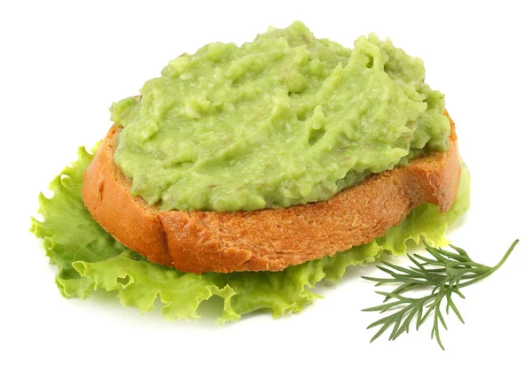 Sandwich Met Avocado Crème Geïsoleerd Een Witte Achtergrond Gezonde Voeding — Stockfoto