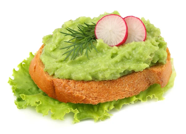 Sandwich Met Avocado Crème Geïsoleerd Een Witte Achtergrond Gezonde Voeding — Stockfoto