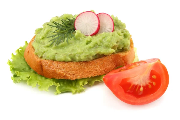 Sandwich Met Avocado Crème Geïsoleerd Een Witte Achtergrond Gezonde Voeding — Stockfoto