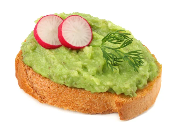 Sandwich Met Avocado Crème Geïsoleerd Een Witte Achtergrond Gezonde Voeding — Stockfoto