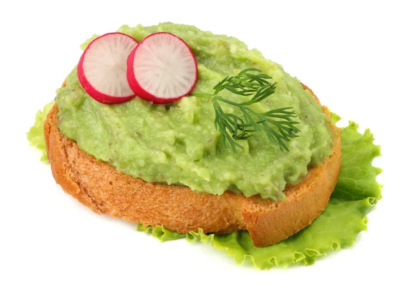 Sandwich Met Avocado Crème Geïsoleerd Een Witte Achtergrond Gezonde Voeding — Stockfoto