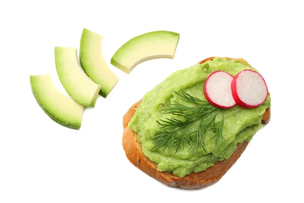 Sandwich Met Avocado Crème Geïsoleerd Een Witte Achtergrond Gezonde Voeding — Stockfoto