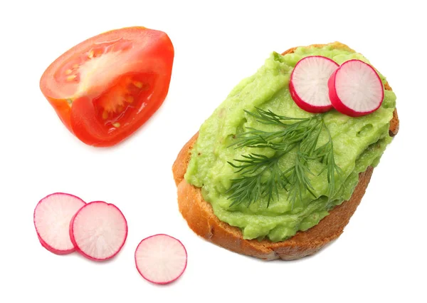 Sandwich Met Avocado Crème Geïsoleerd Een Witte Achtergrond Gezonde Voeding — Stockfoto