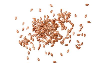 Beyaz arka plan üzerinde izole keten tohumu. keten tohumu ya da keten tohumu. Tahıllar. Sağlıklı gıda. üstten görünüm