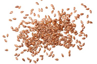 Beyaz arka plan üzerinde izole keten tohumu. keten tohumu ya da keten tohumu. Tahıllar. Sağlıklı gıda. üstten görünüm